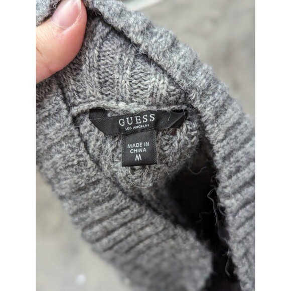 Guess Oversized Medium Pearl Embellished Grey Sweater mock neck - Picture 7 of 8